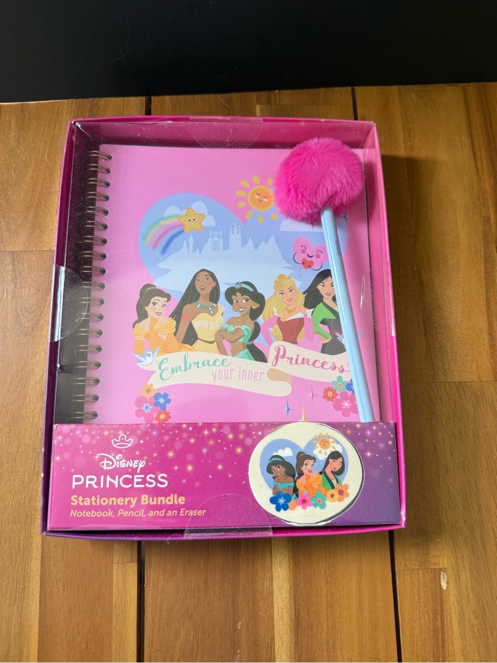 Disney Princess Pink and Blue Stationery Set with Pom-Pom Pencil